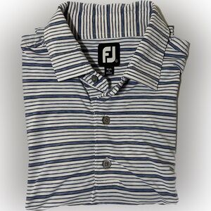 Footjoy Striped Blue and White Polo Shirt- Men's Large‎ L